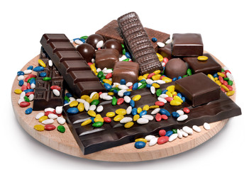 variation of dark chocolate and sweets