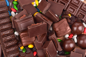 chocolate candy and dark chocolate on the table