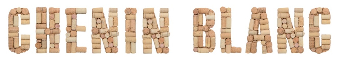 Word Chenin blanc made of wine corks isolated on white