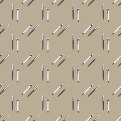Pen seamless pattern. Background with stationery writing tools.
