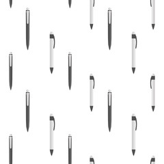 Pen seamless pattern on white background. Background with stationery writing tools.