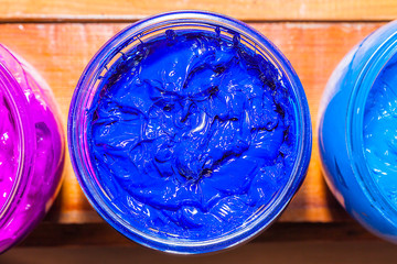 top view of blue color ink for print tee shirt