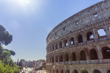 Fototapeta na wymiar View of the Colosseum in Rome, Italy. The Colosseum is one of the most popular tourist attractions in Rome