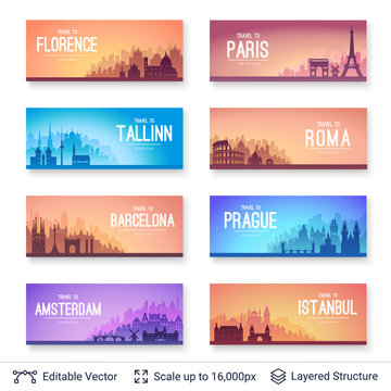 European famous city scapes set.