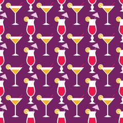 Cocktails and limes, Seamless pattern with summer cocktails, flat design