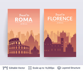 Roma and Florence famous city scapes. - obrazy, fototapety, plakaty