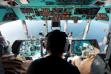 Cockpit of a helicopter.