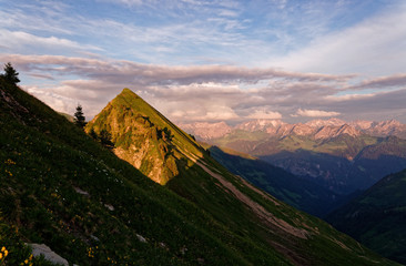 Furkajoch pass sunset, Vorarlberg, Austria