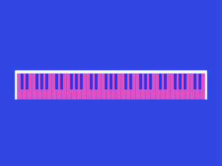 Piano keys. Retro style 80's, pink and blue colors. View from the top. Vector illustration