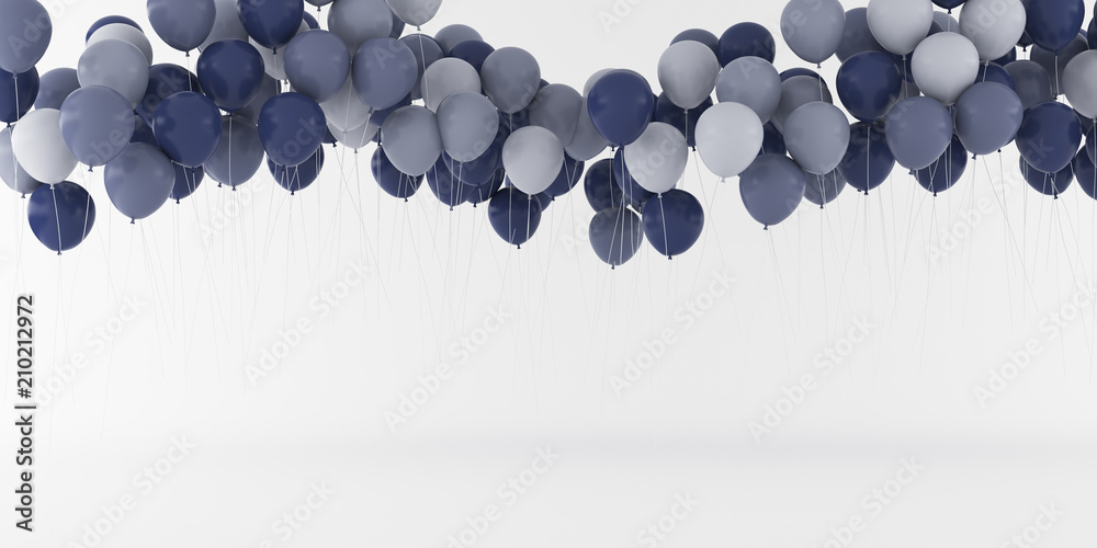 Poster Abstract of floating colored balloon isolated on white background,minimal idea design.3D rendering