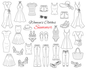 Women clothes collection. vector sketch illustration.