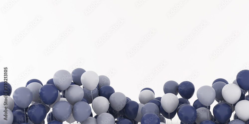 Poster Abstract of floating colored balloon isolated on white background,minimal idea design.3D rendering