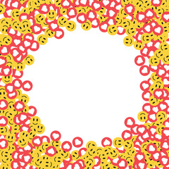 White background with likes, hearts and smileys signs.