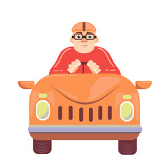 Simple cartoon of a smiling man driving a sport car