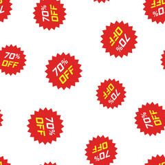 Discount sticker icon seamless pattern background. Business concept vector illustration. Sale tag promotion 70 percent discount symbol pattern.