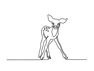 Continuous line drawing. Funny deer cub baby. Vector illustration. Concept for logo, card, banner, poster flyer