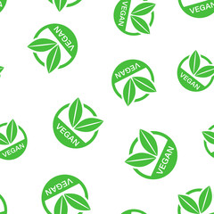 Vegan label badge icon seamless pattern background. Business concept vector illustration. Vegetarian eco natural symbol pattern.