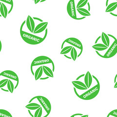 Obraz premium Organic label badge icon seamless pattern background. Business concept vector illustration. Bio eco natural symbol pattern.