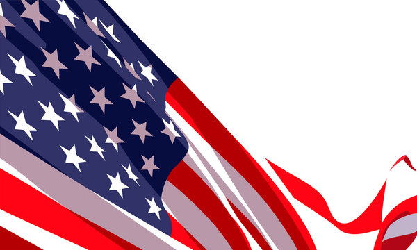 Background with waving american flag on white background.Vector template for USA patriotic holidays celebration Independence Day, Patriot Day, Veterans Day, President Day.