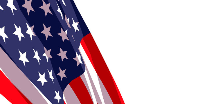 Background with waving american flag on white background.Vector template for USA patriotic holidays celebration Independence Day, Patriot Day, Veterans Day, President Day.