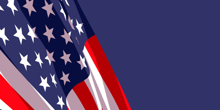 Background with waving american flag on dark blue background.Vector template for USA patriotic holidays celebration Independence Day, Patriot Day, Veterans Day, President Day.