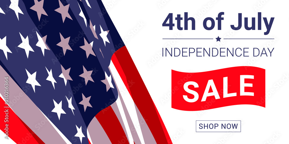 Wall mural 4th of july independence day sale. vector banner design template with american flag and text on whit