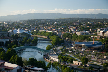 Fototapeta premium Summer panoramic view on Tbilisi on sunset
