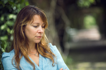 Portrait of a woman looking to the side. 