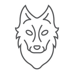 Wolf thin line icon, animal and zoo, dog sign vector graphics, a linear pattern on a white background, eps 10.