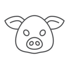 Pig thin line icon, animal and zoo, pork sign vector graphics, a linear pattern on a white background, eps 10.