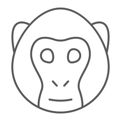 Monkey thin line icon, animal and zoo, simian sign vector graphics, a linear pattern on a white background, eps 10.