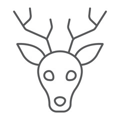 Deer thin line icon, animal and zoo, stag sign vector graphics, a linear pattern on a white background, eps 10.