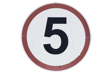 Road sign 'Speed limit 5 km/h' isolated on white