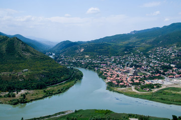 Kura and Aragvi rivers merge in Georgia