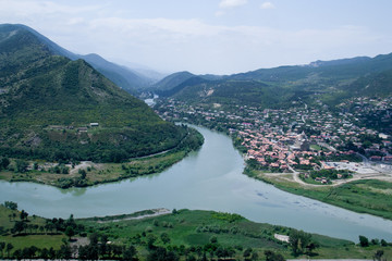 Kura and Aragvi rivers merge in Georgia