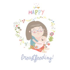 Beautiful mother breastfeeding her baby child holding him in her caring hands