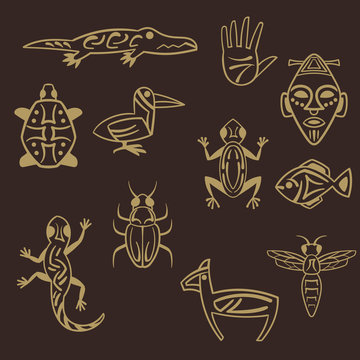 set of stylized tribal african symbols