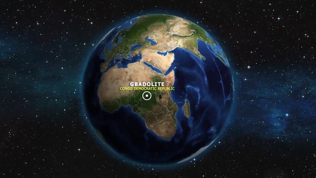 CONGO DEMOCRATIC REPUBLIC GBADOLITE ZOOM IN FROM SPACE