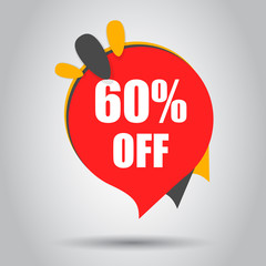 Sale 60% off discount price tag icon. Vector illustration. Business concept price discount pictogram.