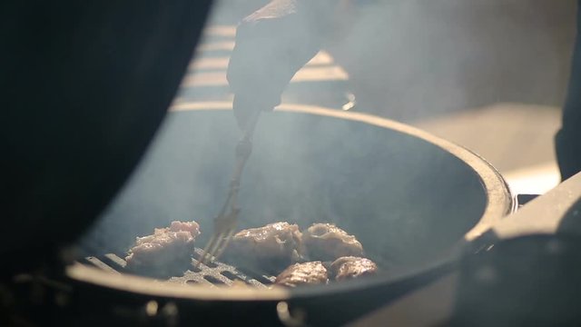 cooking the liver on the grill. close-up