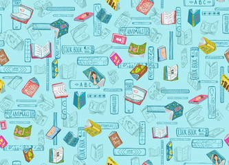 Freehand books drawing pattern for library or bookstore. Vector illustration.