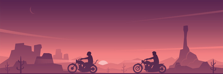 Motorcycle Riders on a Desert Road Scene