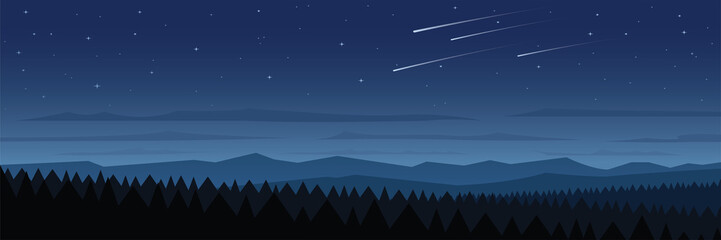 Fototapeta premium Forest at Night Landscape Scene