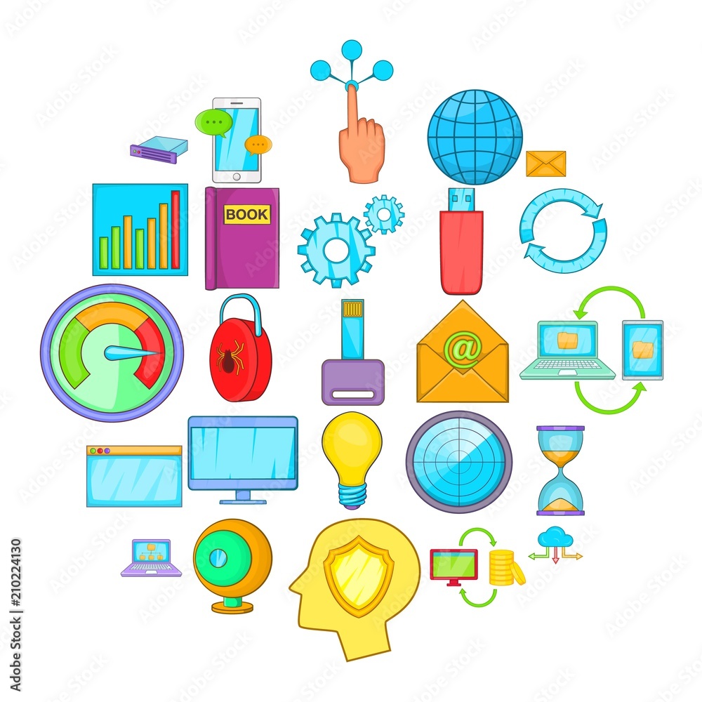 Poster data request icons set. cartoon set of 25 data request vector icons for web isolated on white backgr