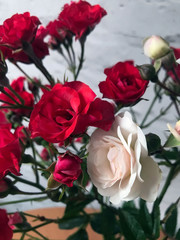 White and red roses in a vase