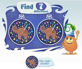 Task  find 7 differences elephant