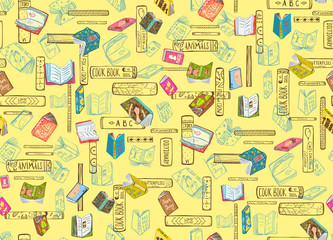 Bookstore or library seamless pattern background. Vector design.