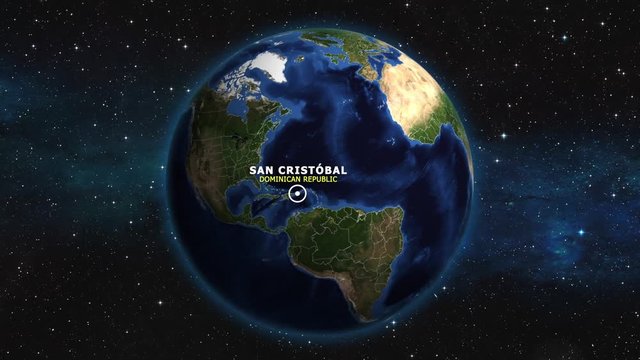 DOMINICAN REPUBLIC SAN CRISTOBAL ZOOM IN FROM SPACE