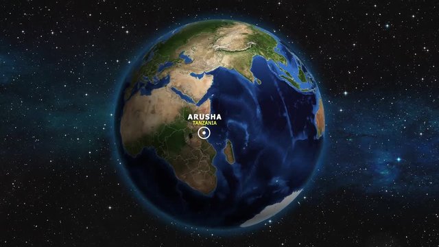 TANZANIA ARUSHA ZOOM IN FROM SPACE