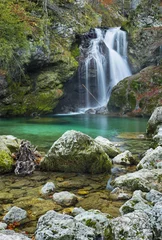 Deurstickers waterfall and stones © sergejson